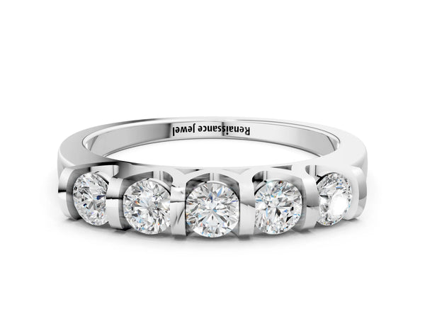 Platinum Five-Stone Round Diamond Half-Eternity Bar-Set Ring