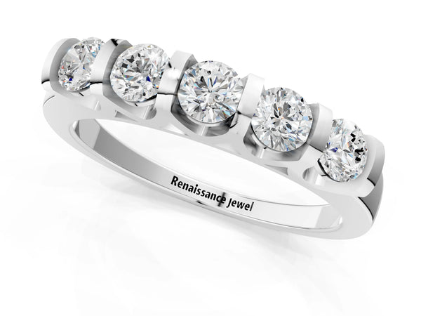 Platinum Five-Stone Round Diamond Half-Eternity Bar-Set Ring