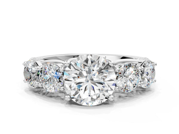 White gold Five-Stone Round Diamond Pave Band with Prong Setting