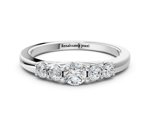 Platinum Five-Stone Round Diamond Prong Set Half Eternity Band