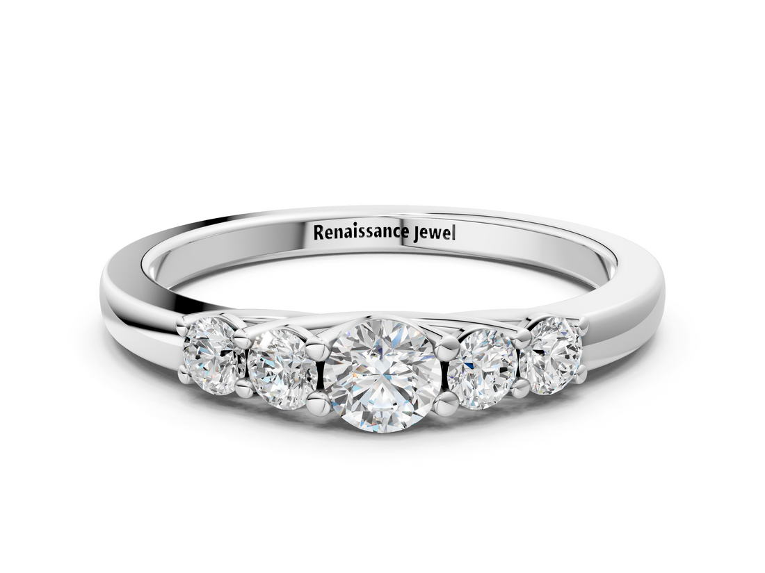 White gold Five-Stone Round Diamond Prong Set Half Eternity Band_19