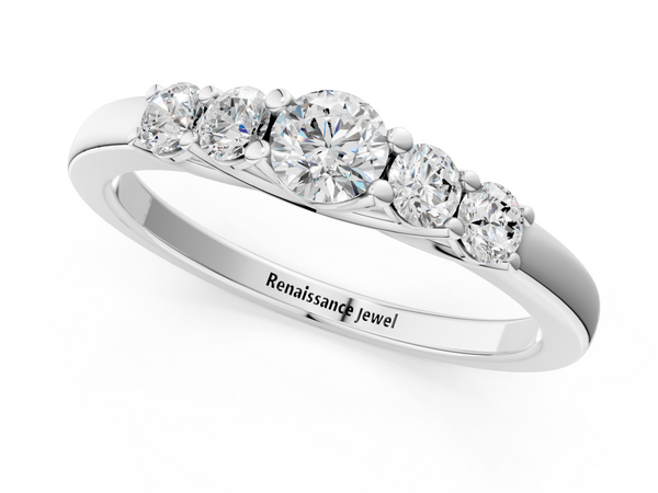 White gold Five-Stone Round Diamond Prong Set Half Eternity Band