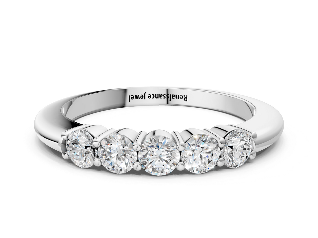White gold Five-Stone Round Diamond Prong Set Half-Eternity Band_29