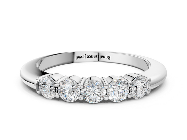 Platinum Five-Stone Round Diamond Prong Set Half-Eternity Band