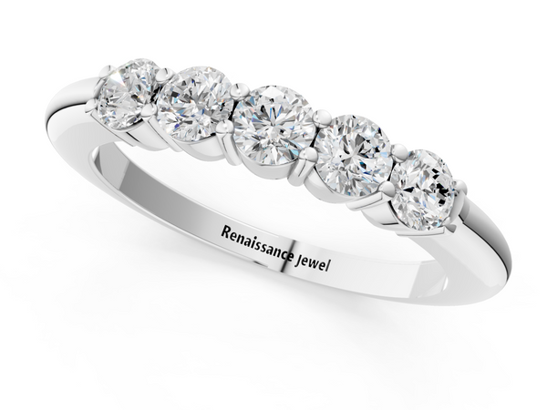 Platinum Five-Stone Round Diamond Prong Set Half-Eternity Band