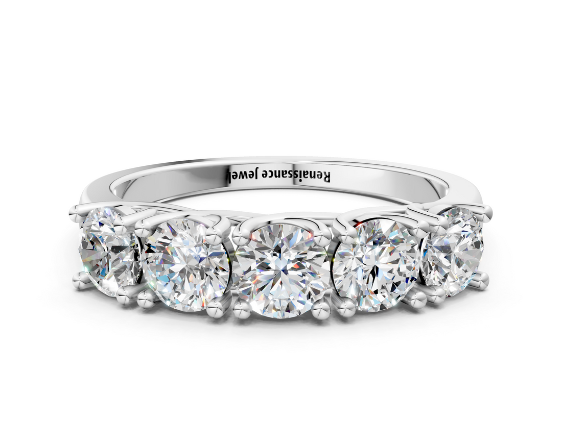White gold Five-Stone Round Diamond Prong-Set White Gold Band_121