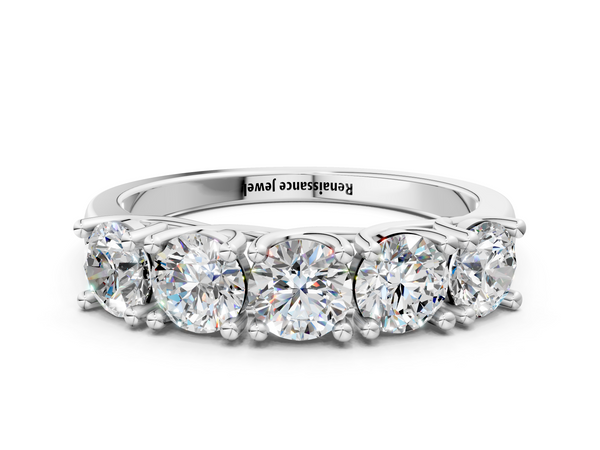 White gold Five-Stone Round Diamond Prong-Set White Gold Band