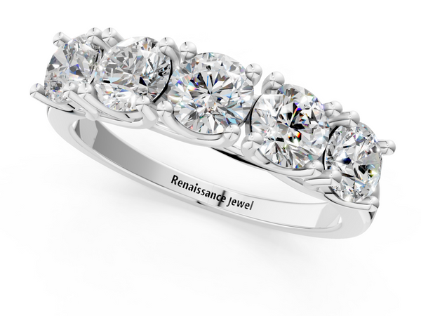 White gold Five-Stone Round Diamond Prong-Set White Gold Band