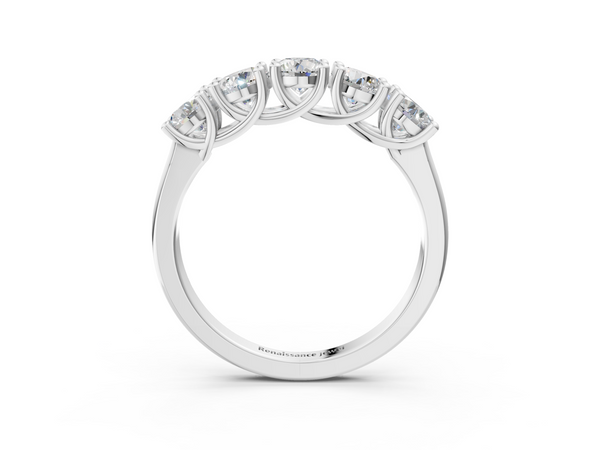 Platinum Five-Stone Round Diamond Prong-Set White Gold Band