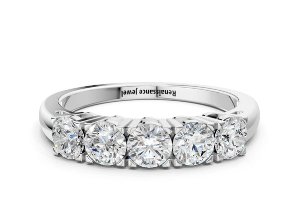 Silver Five-Stone Round Diamond Prong Set Silver Band