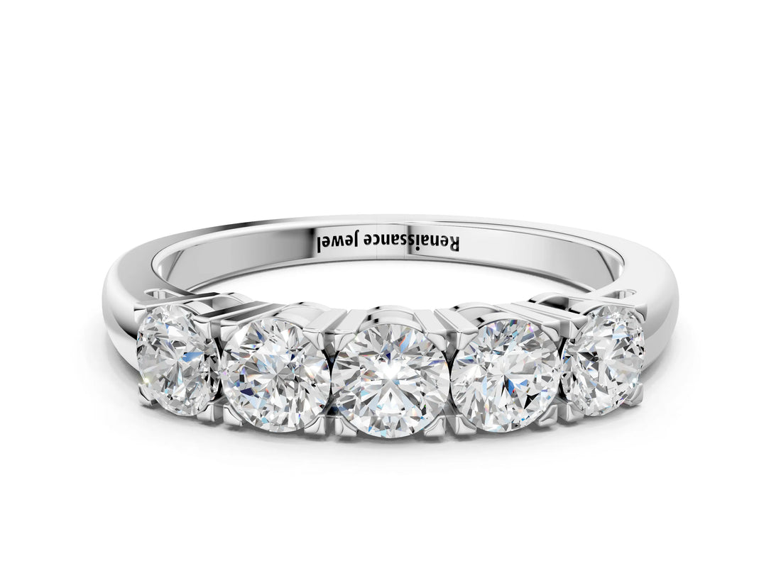 White gold Five-Stone Round Diamond Prong Set White Gold Band_2
