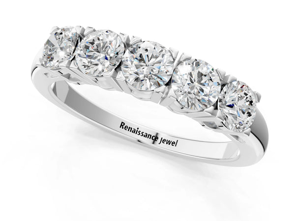 Platinum Five-Stone Round Diamond Prong Set White Gold Band