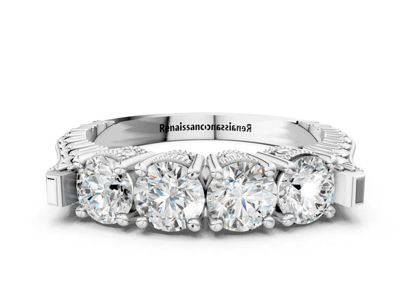 Platinum Five-Stone Round Diamond Shared Prong Milgrain Band