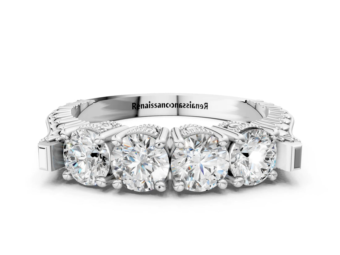 White gold Five-Stone Round Diamond Shared Prong Milgrain Band_12