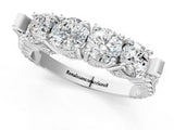 White gold Five-Stone Round Diamond Shared Prong Milgrain Band_13