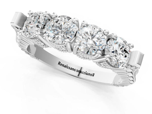 Platinum Five-Stone Round Diamond Shared Prong Milgrain Band