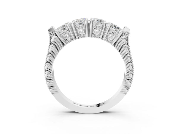 Platinum Five-Stone Round Diamond Shared Prong Milgrain Band