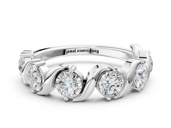 Platinum Six-Stone Round Diamond Wave Band with Shared Prong Setting