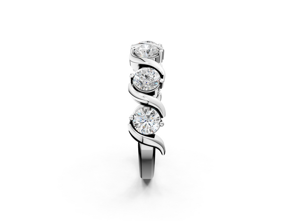 Platinum Six-Stone Round Diamond Wave Band with Shared Prong Setting