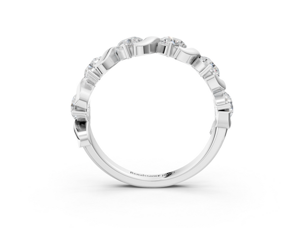 Platinum Six-Stone Round Diamond Wave Band with Shared Prong Setting