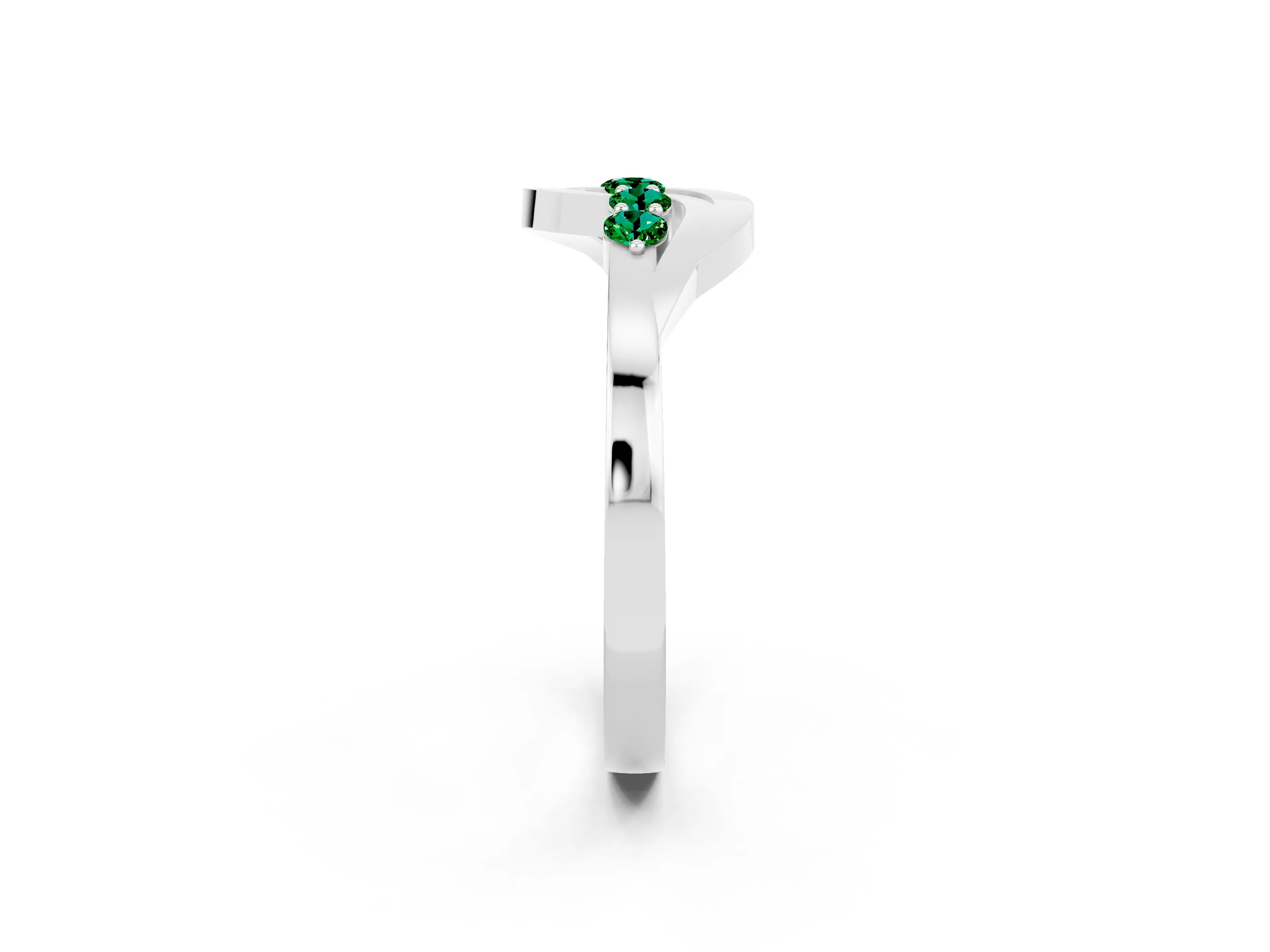 White gold Five-Stone Round Emerald Crossover Band with Prong Setting_20