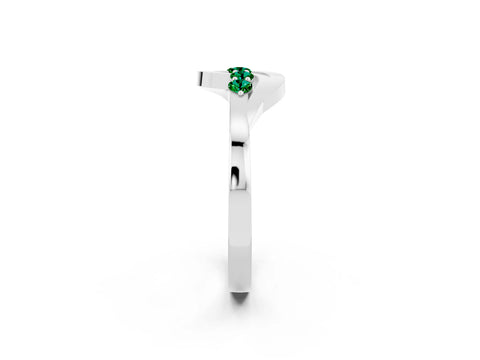 White gold Five-Stone Round Emerald Crossover Band with Prong Setting_20