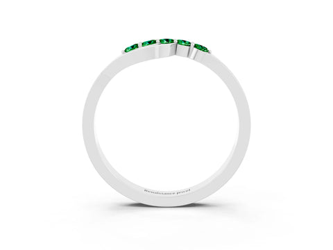 White gold Five-Stone Round Emerald Crossover Band with Prong Setting_21