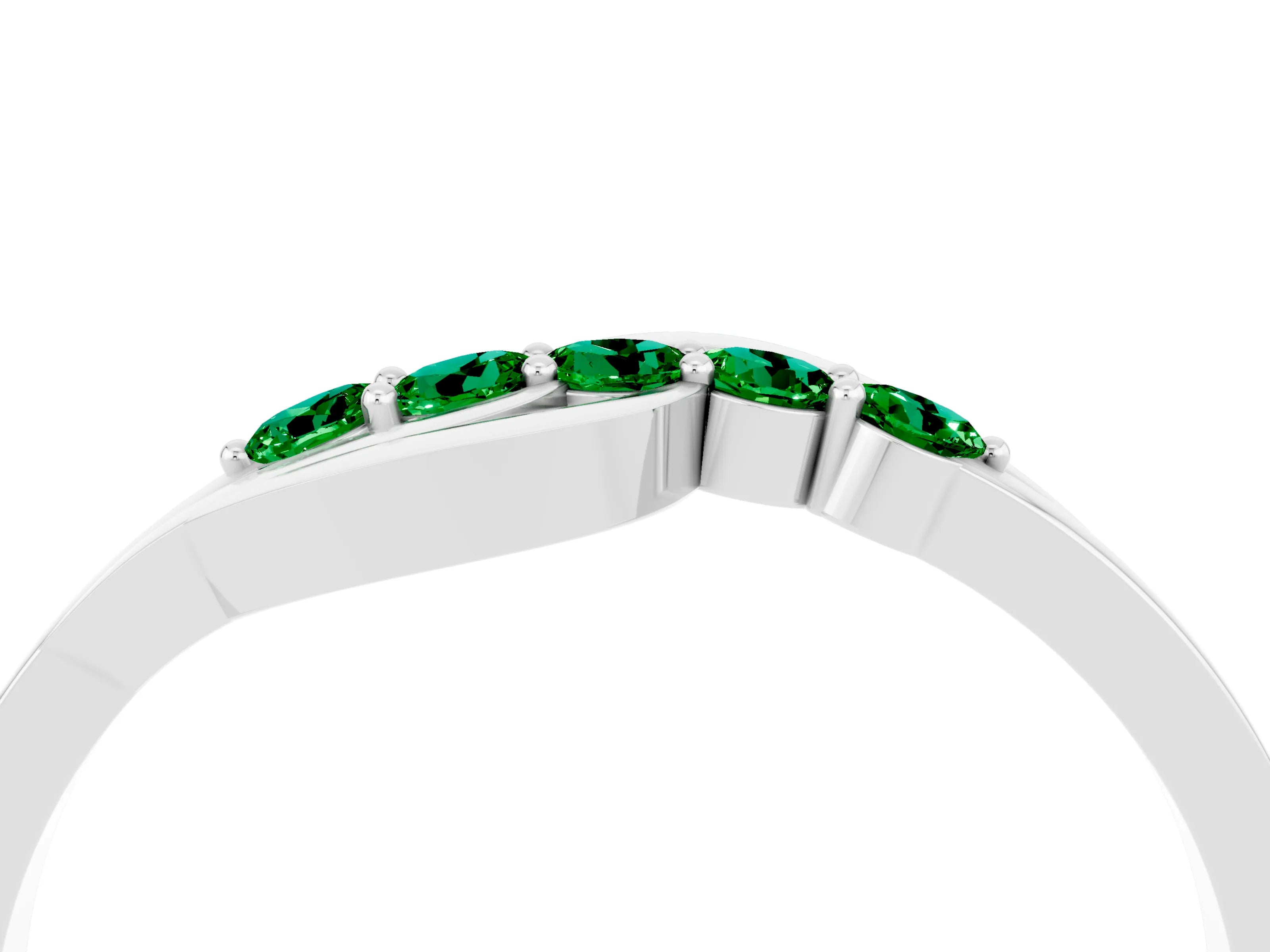 White gold Five-Stone Round Emerald Crossover Band with Prong Setting_22