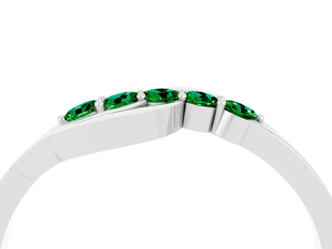White gold Five-Stone Round Emerald Crossover Band with Prong Setting_22