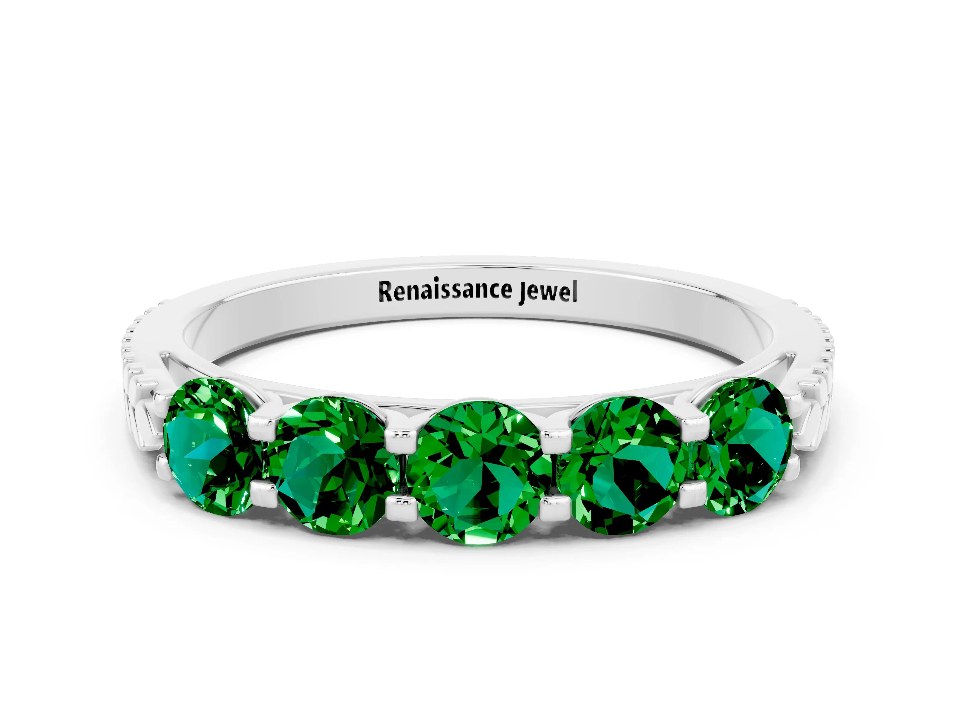 White gold Five-Stone Round Emerald Prong-Set Band_18