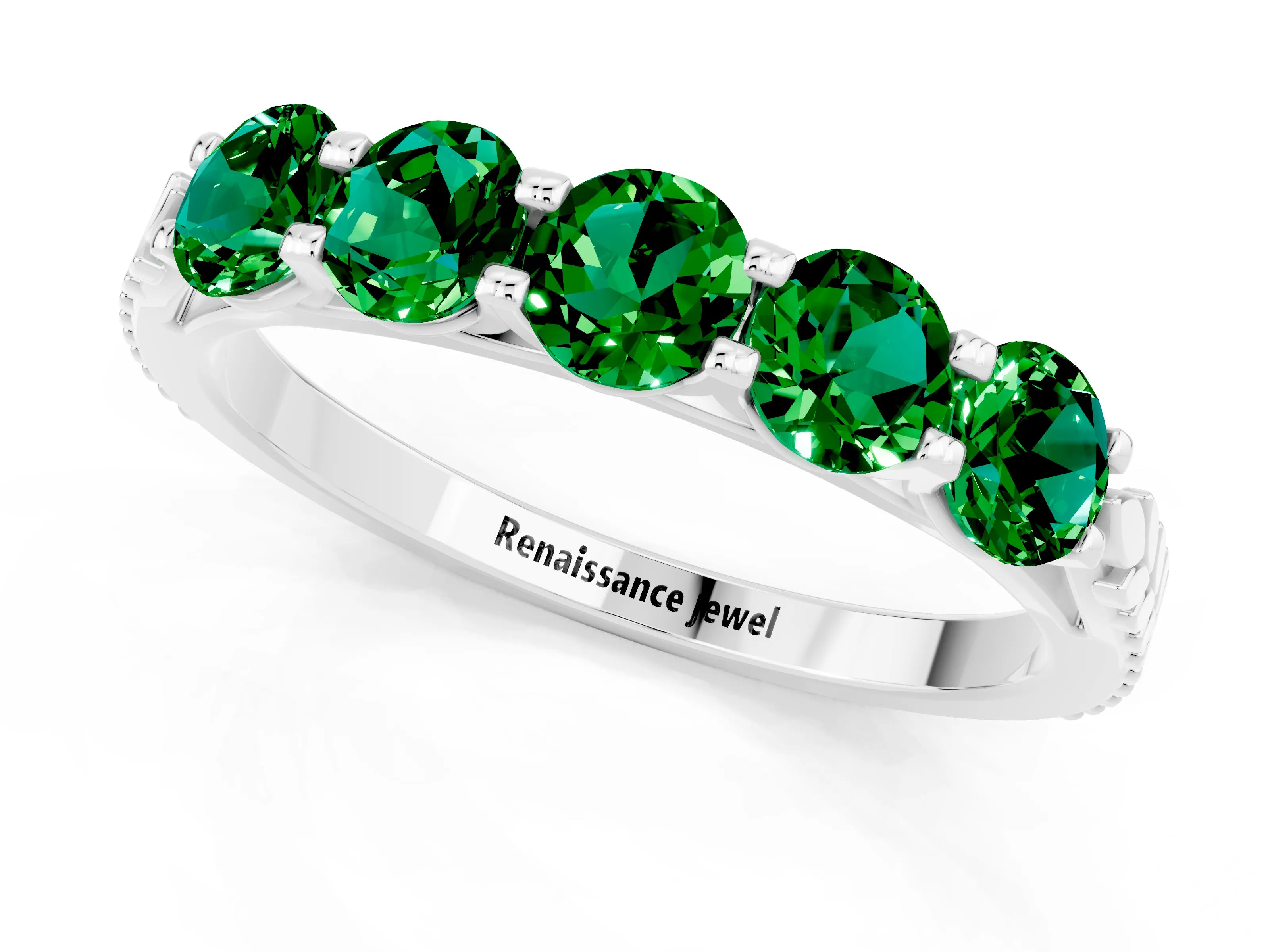 White gold Five-Stone Round Emerald Prong-Set Band_19