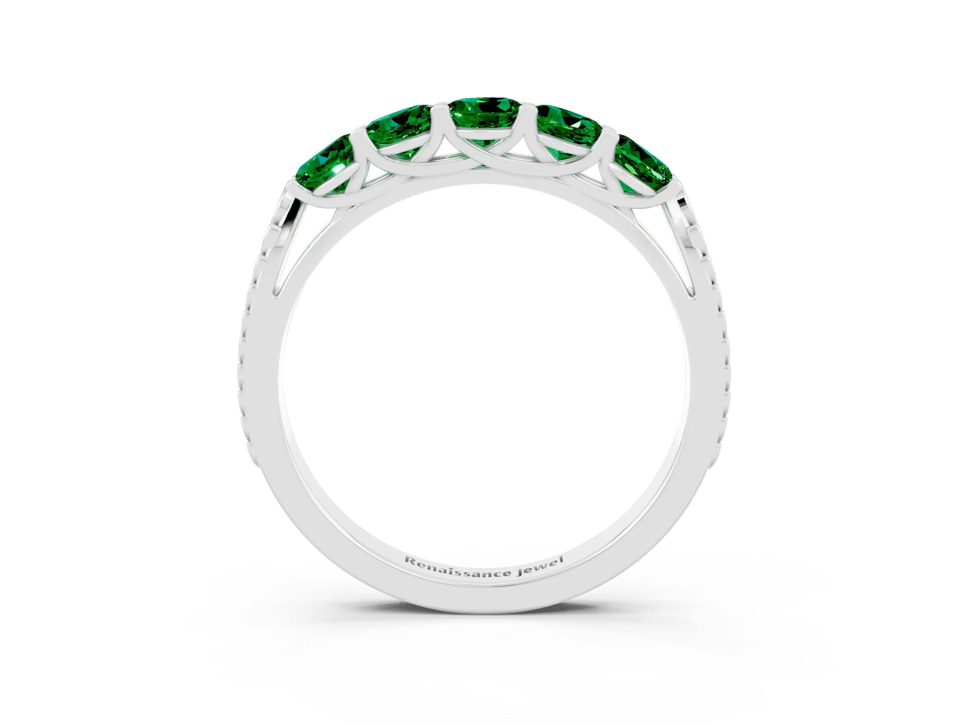 White gold Five-Stone Round Emerald Prong-Set Band_21