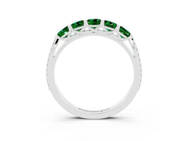 Silver Five-Stone Round Emerald Prong-Set Band