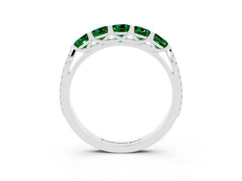 White gold Five-Stone Round Emerald Prong-Set Band_21