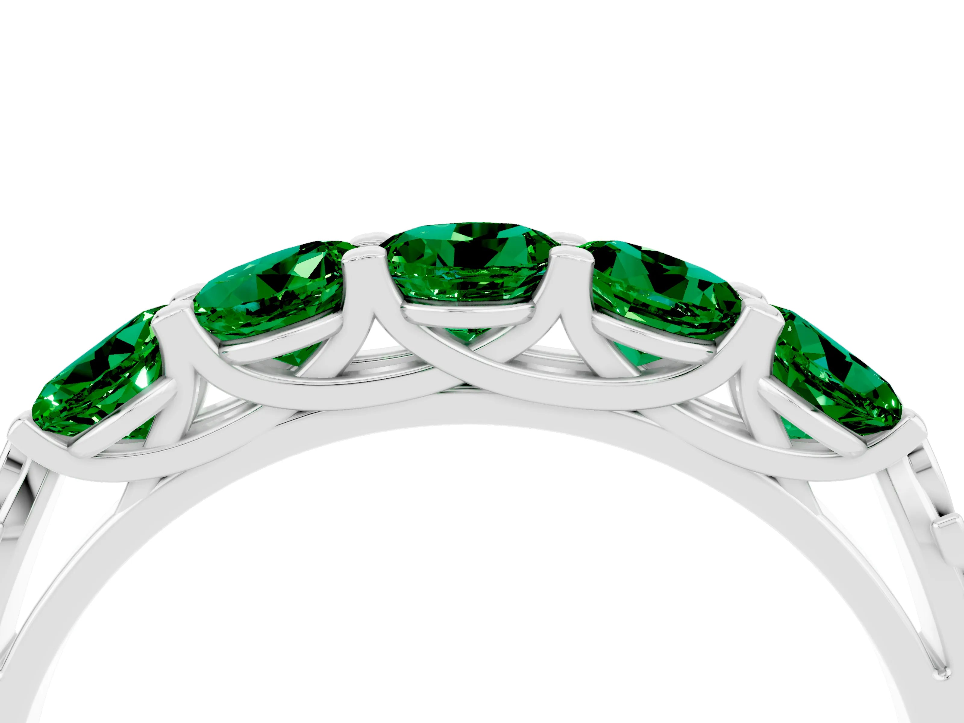 White gold Five-Stone Round Emerald Prong-Set Band_22