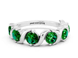 White gold Five-Stone Round Emerald Wave Band with Shared Prong Setting_6