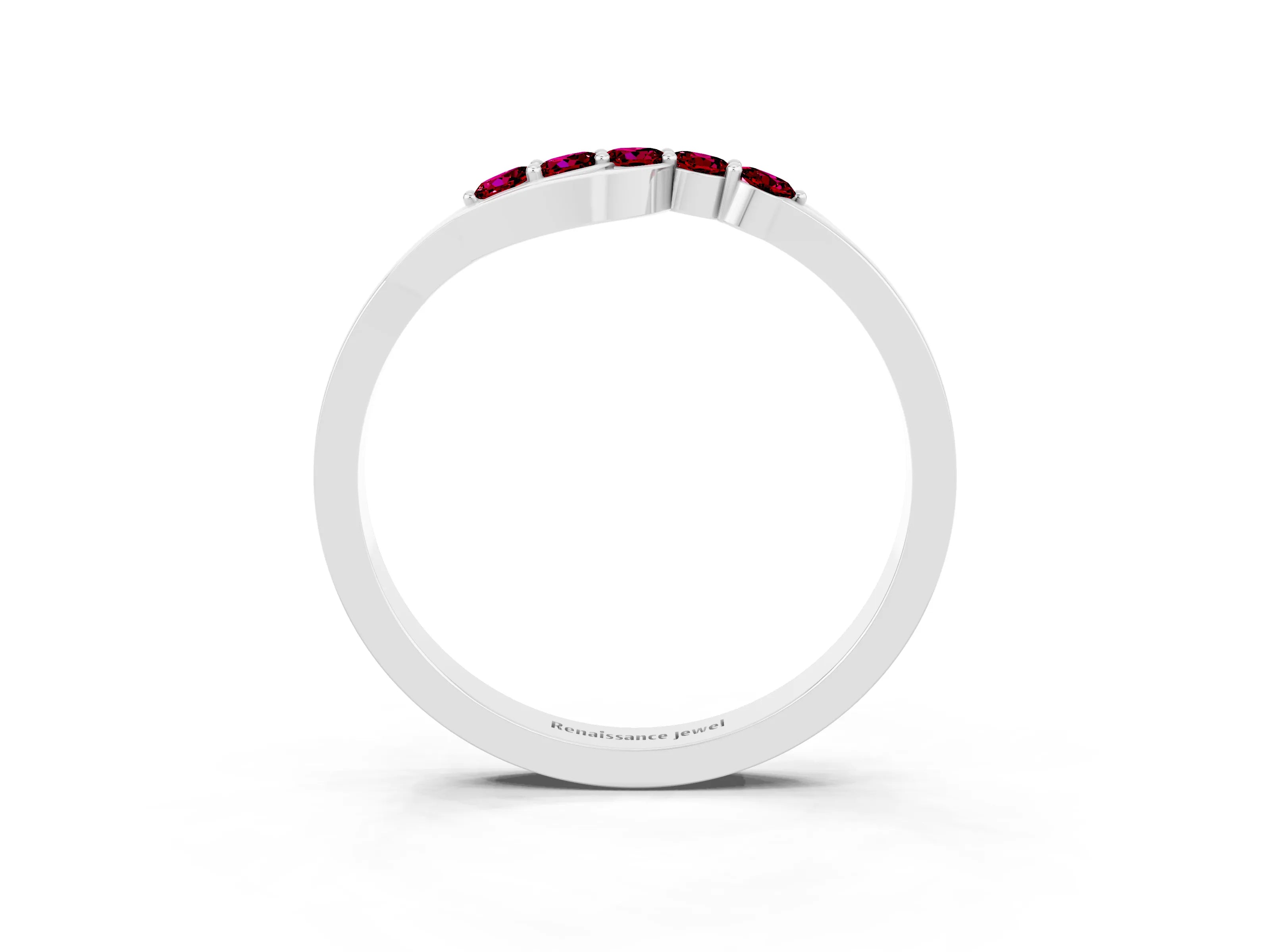 White gold Five-Stone Round Garnet Crossover Band with Prong Setting_21