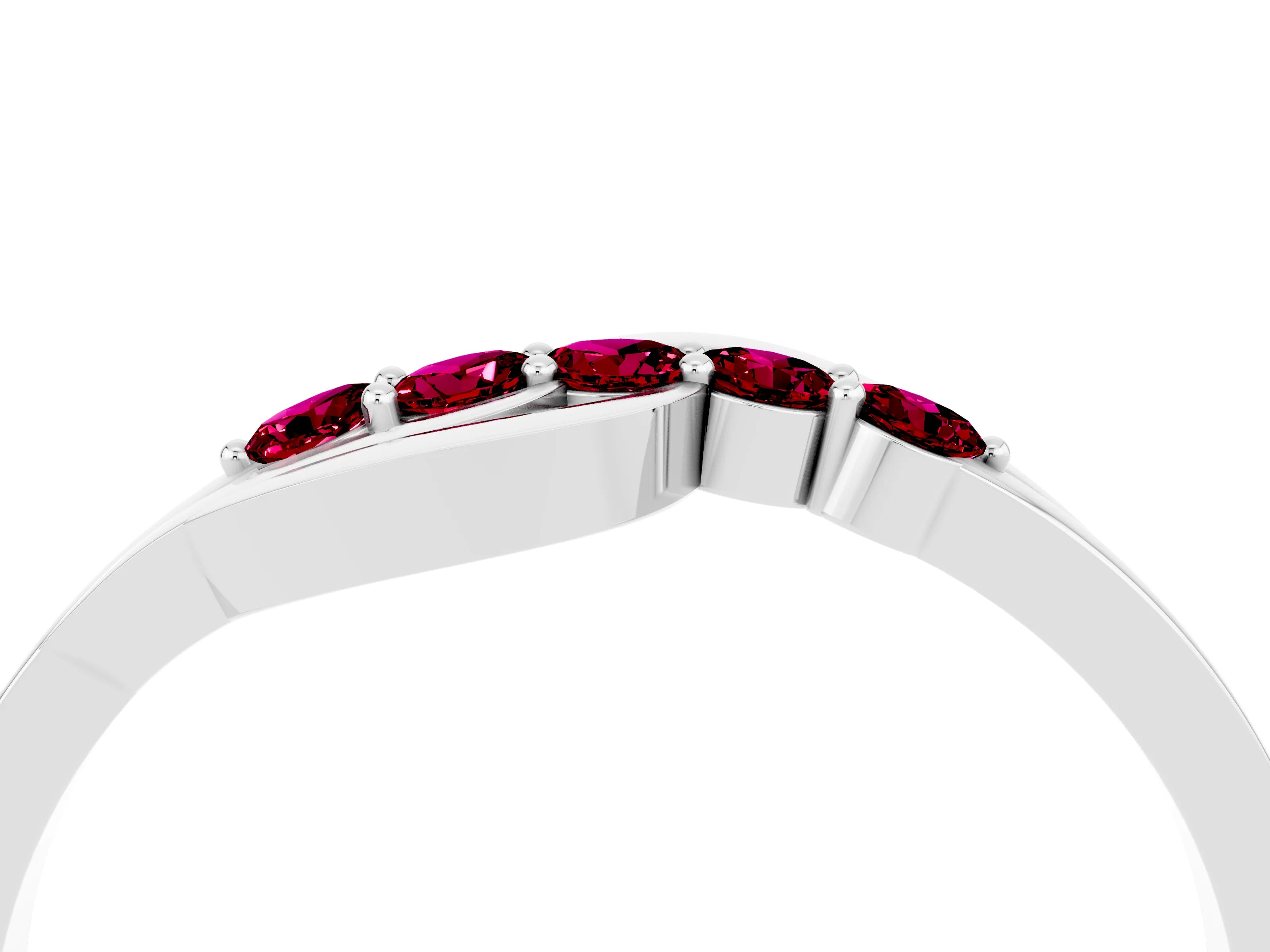 White gold Five-Stone Round Garnet Crossover Band with Prong Setting_22