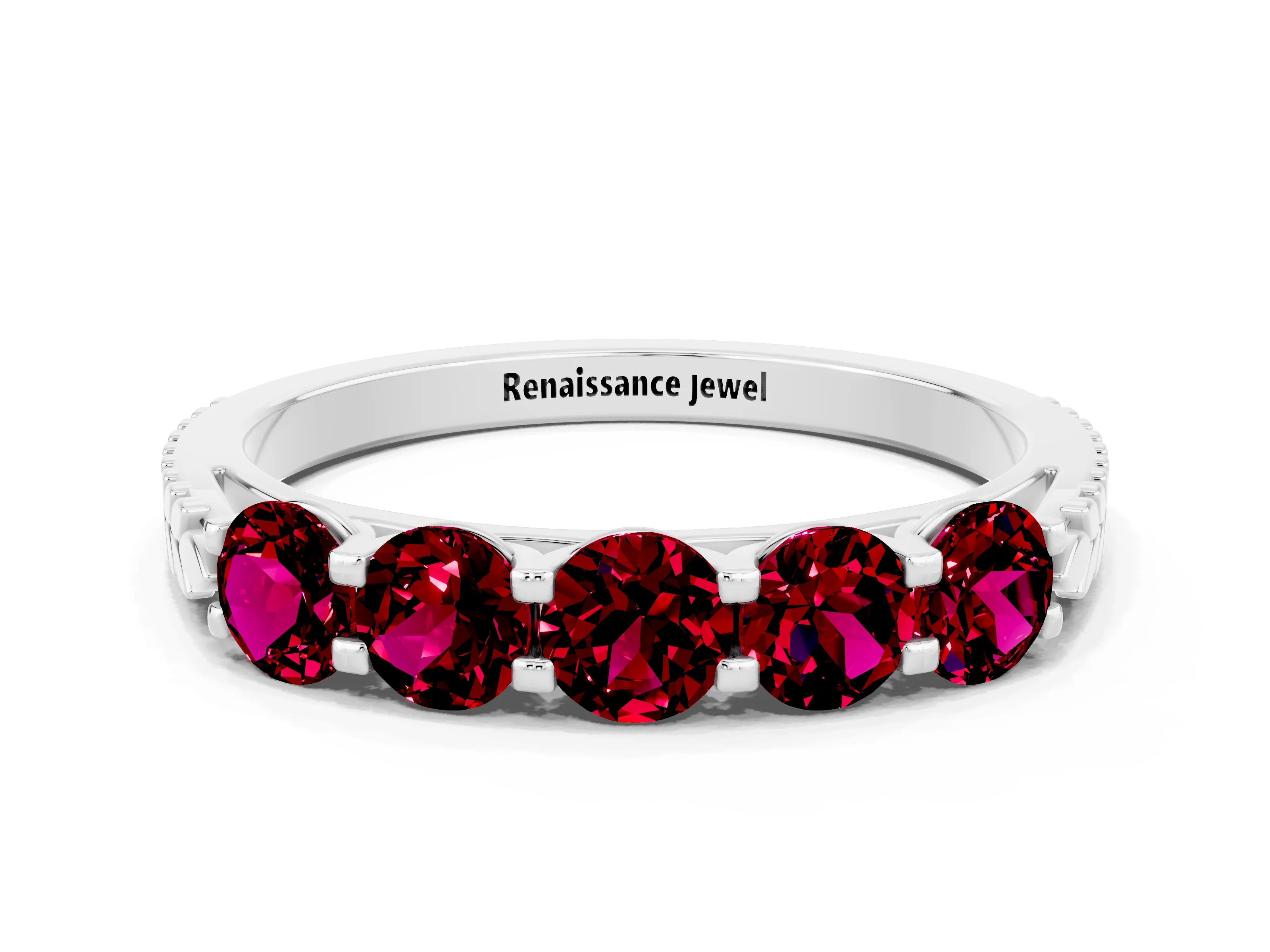 White gold Five-Stone Round Garnet Prong-Set Band_18