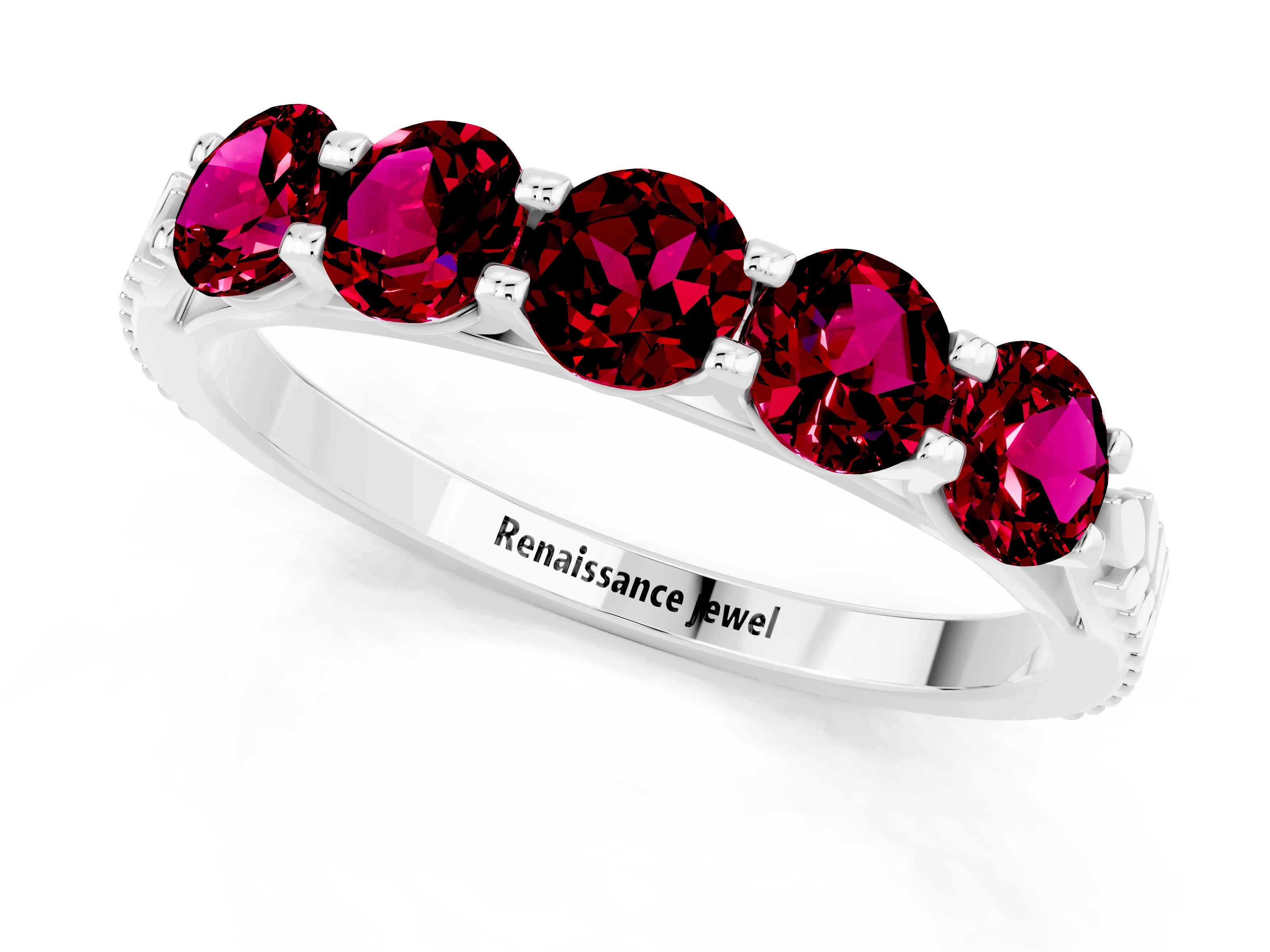 White gold Five-Stone Round Garnet Prong-Set Band_19