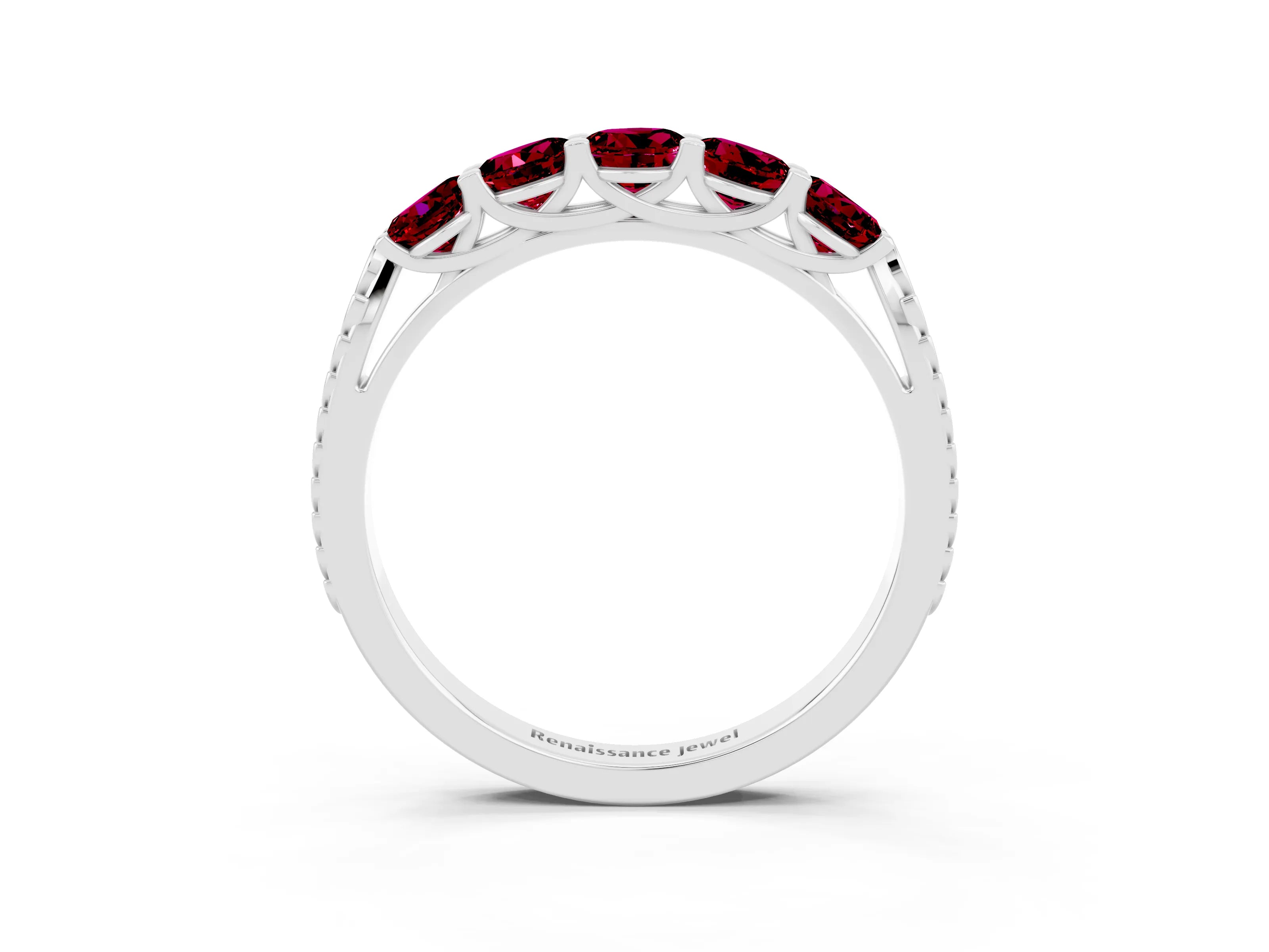 White gold Five-Stone Round Garnet Prong-Set Band_21
