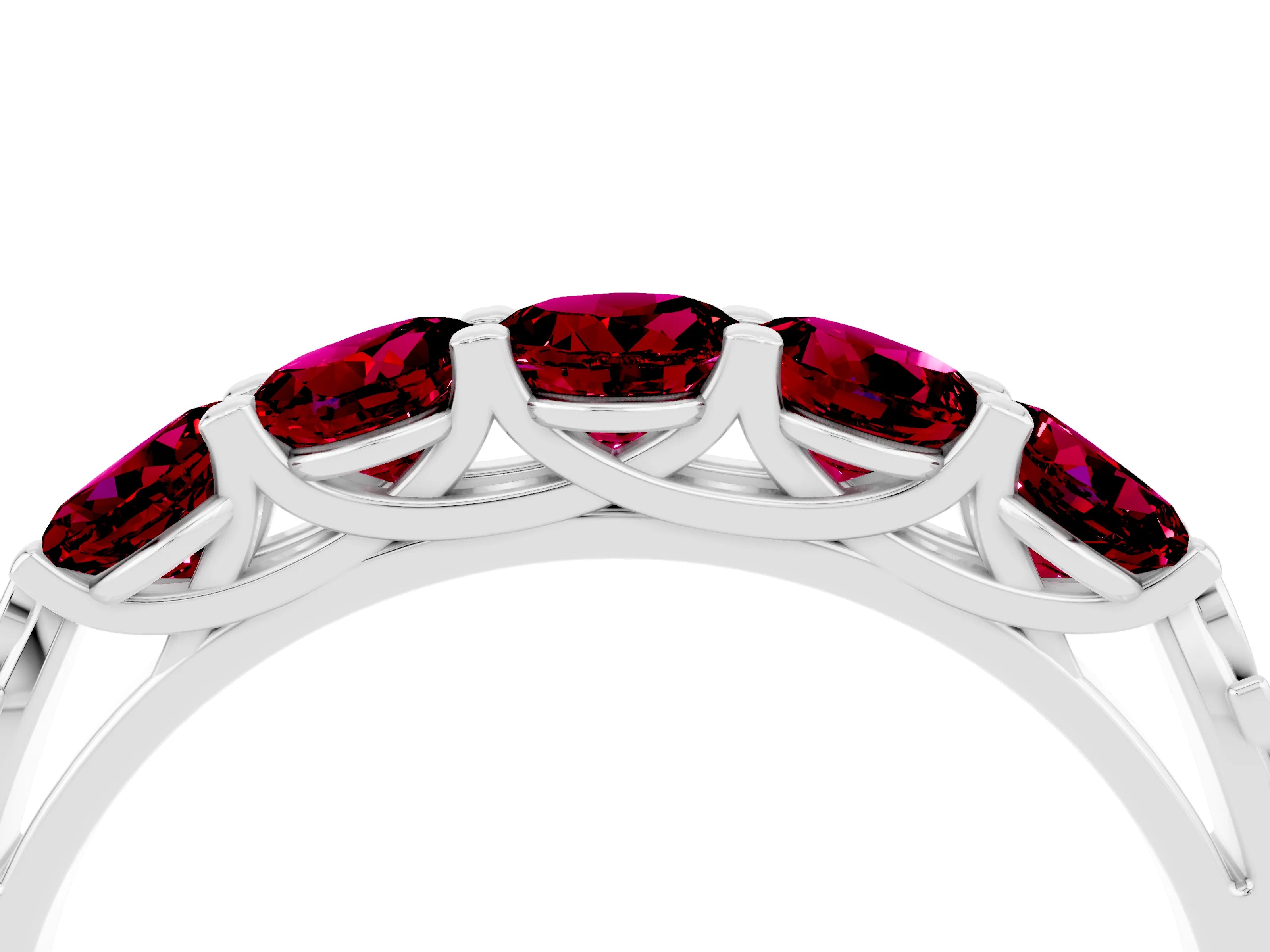 White gold Five-Stone Round Garnet Prong-Set Band_22