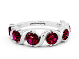 White gold Five-Stone Round Garnet Wave Band with Shared Prong Setting_6