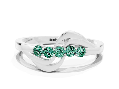 White gold Five-Stone Round Green Sapphire Crossover Band with Prong Setting_18