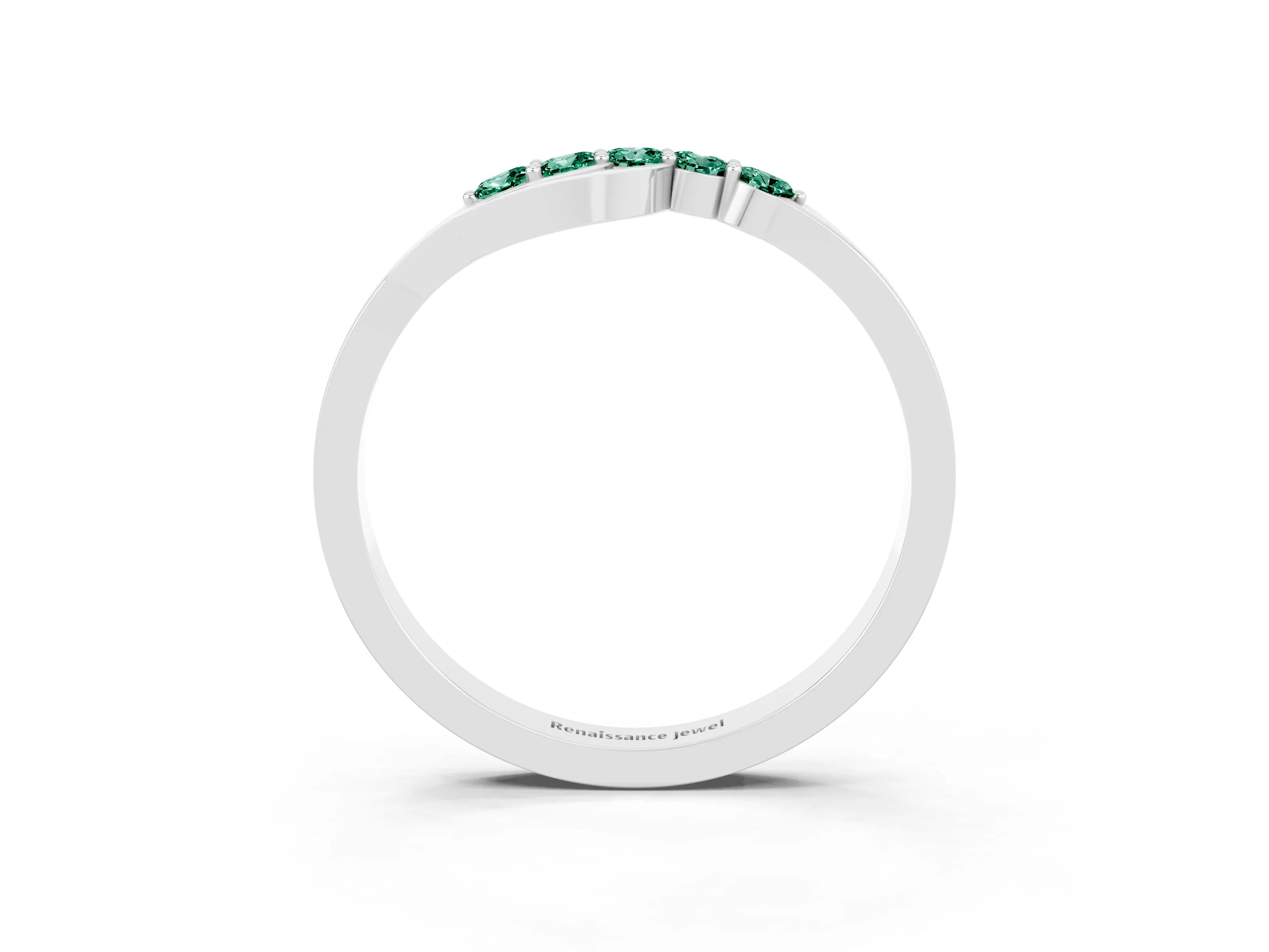 White gold Five-Stone Round Green Sapphire Crossover Band with Prong Setting_21