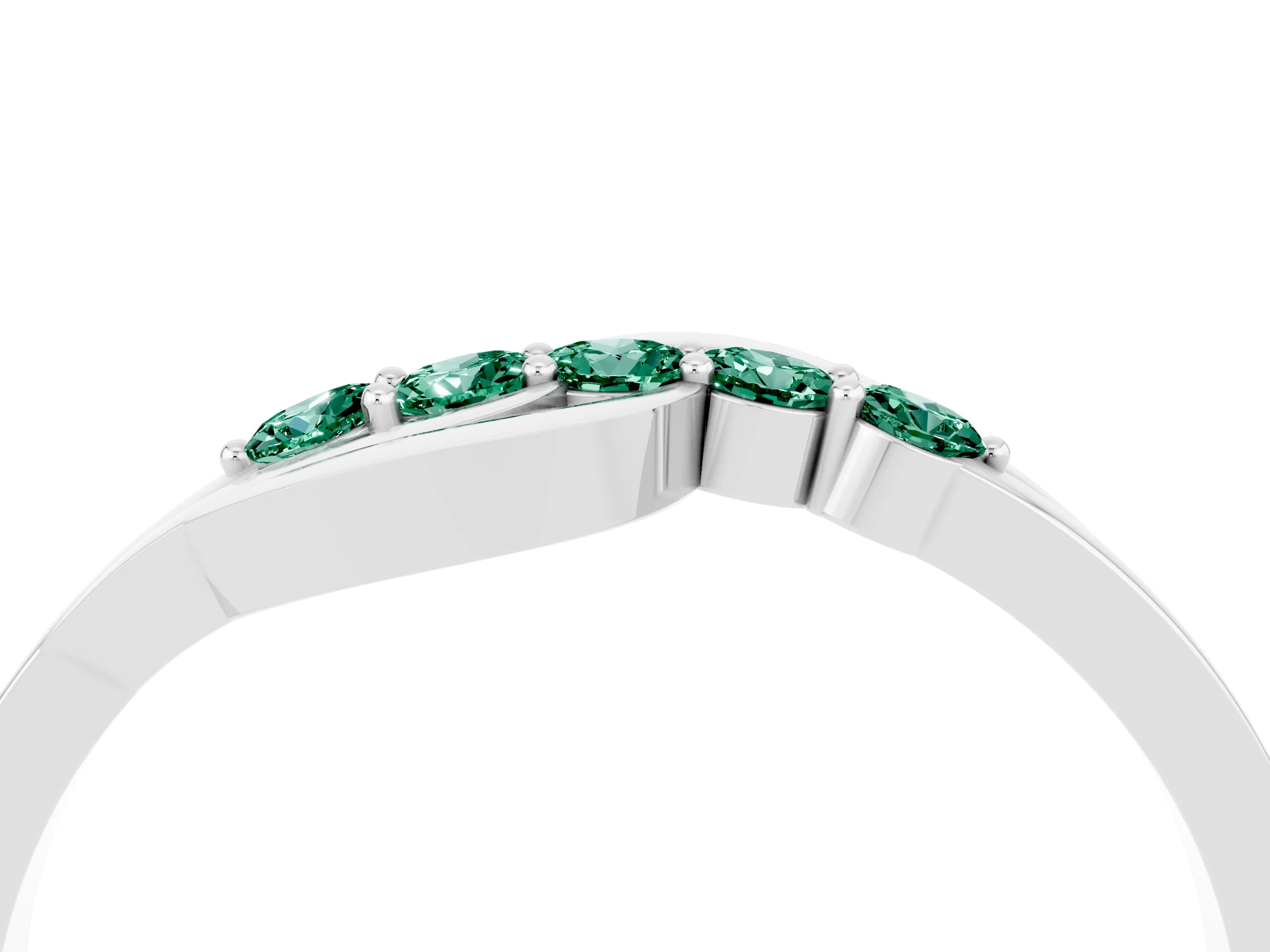 White gold Five-Stone Round Green Sapphire Crossover Band with Prong Setting_22