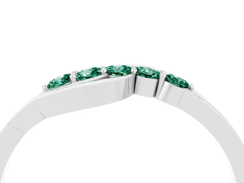 White gold Five-Stone Round Green Sapphire Crossover Band with Prong Setting_22