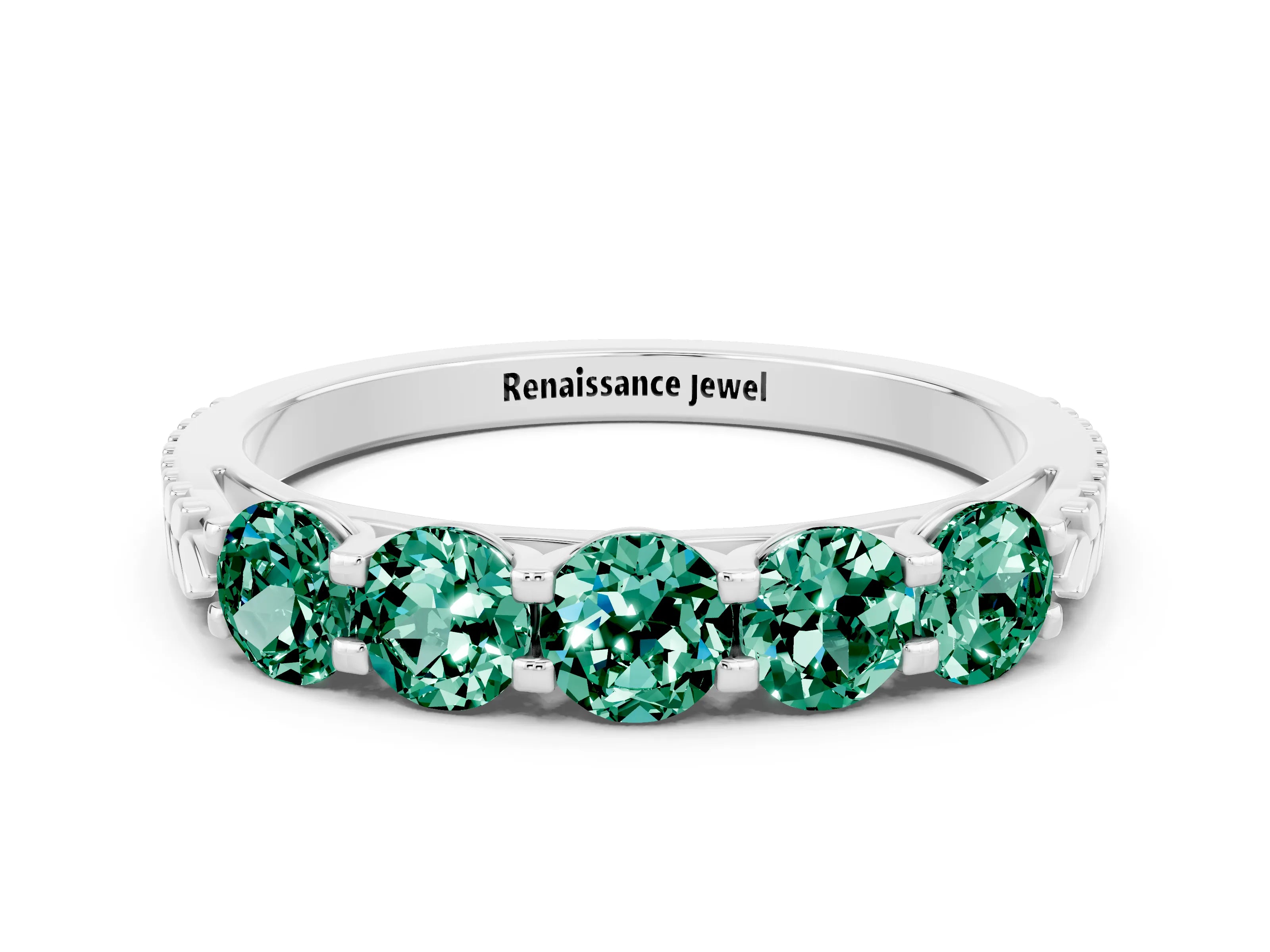 White gold Five-Stone Round Green Sapphire Prong-Set Band_18