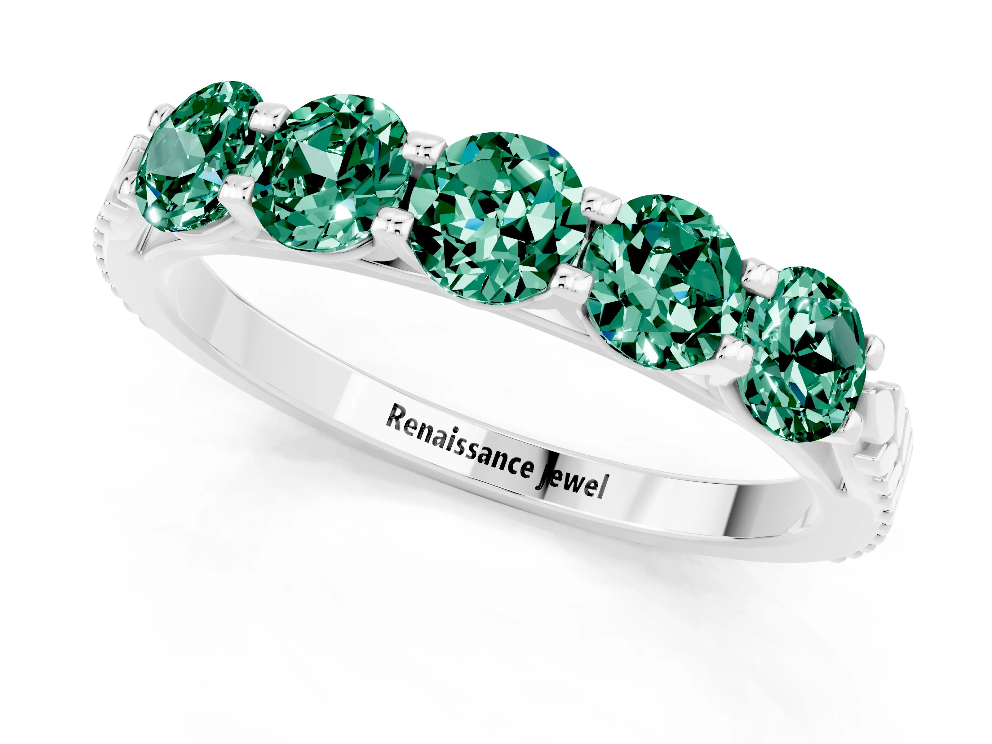 White gold Five-Stone Round Green Sapphire Prong-Set Band_19