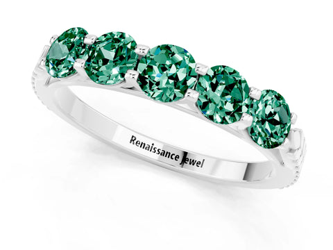White gold Five-Stone Round Green Sapphire Prong-Set Band_19